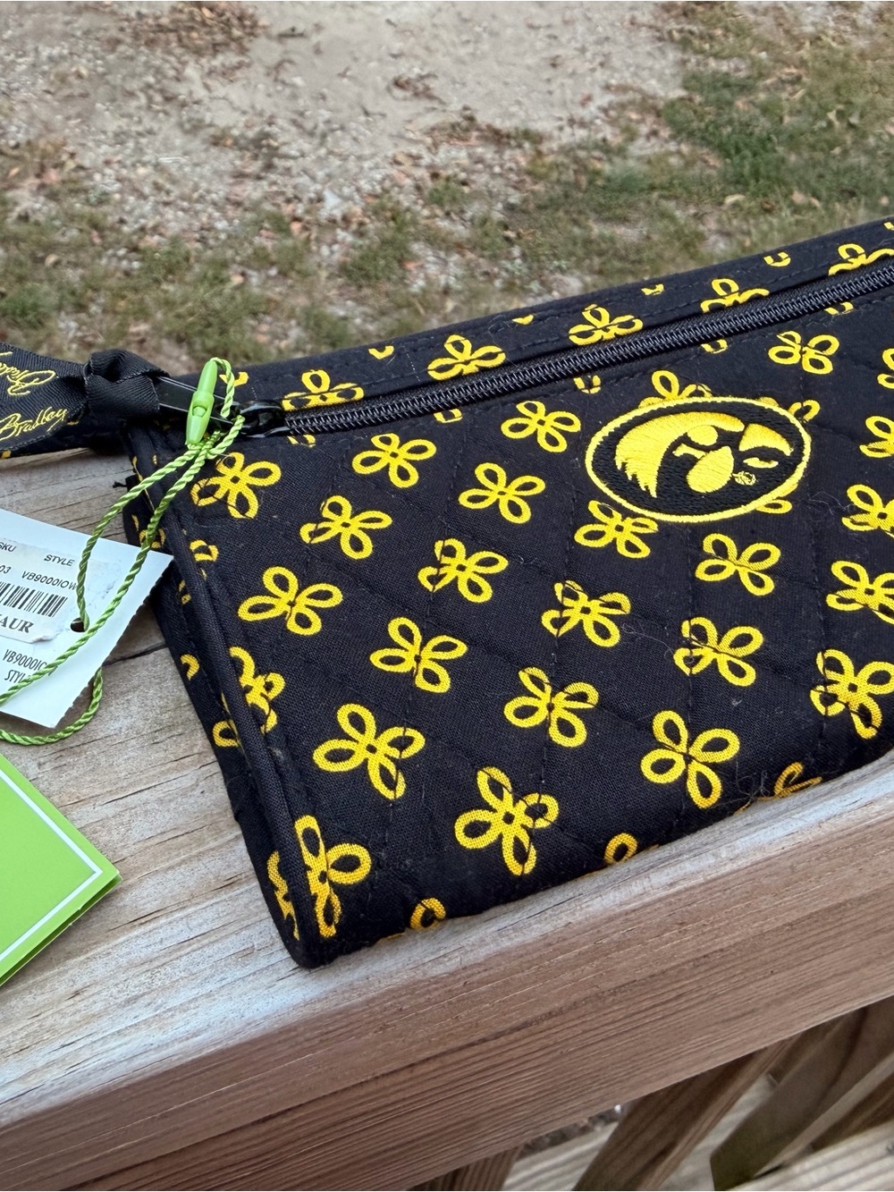Vera Bradley Black Quilted Wristlet with Yellow Floral Motif